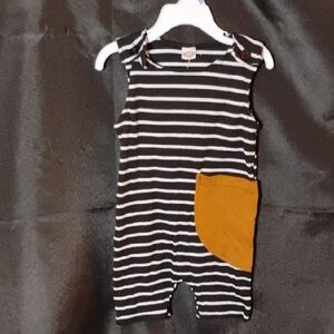 Striped Baby Romper with Brown Pocket